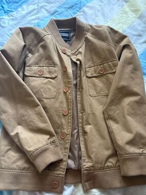 Foreign Exchange Tan Bomber Jacket with Button Front